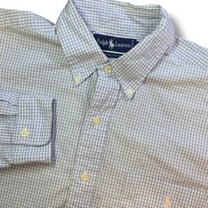 Ralph Lauren Button Down Shirt Mens L Blue Gingham Plaid Pink Pony Cotton